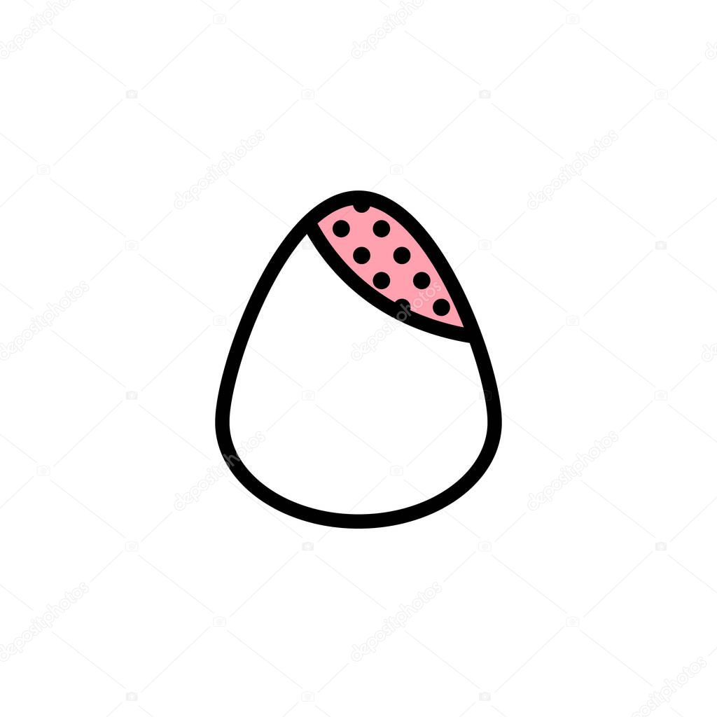 Vector icon smeary egg sponge in flat style with black stroke, pink fill and circles texture