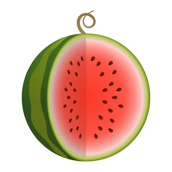 Vektor memotong semangka tanpa bagian keempat. Gradien gambar Vektor imut mengisolasi latar belakang, logo dan ikon putih. Konsep hidup sehat dan buah matang - Stok Vektor