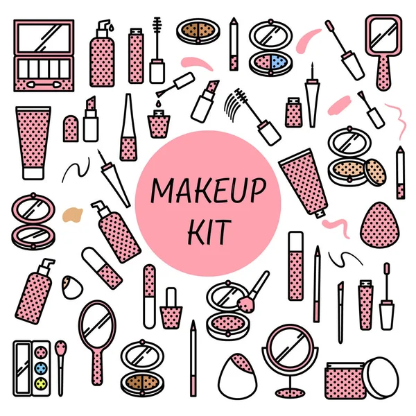 Vector set of makeup items in flat style — Stok Vektör