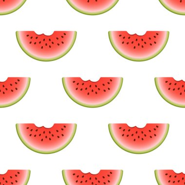 Vektör karpuz pürüzsüz desen. Beyaz arka planda yarım daire dilimlenmiş karpuz. Renkli vektör illüstrasyon gradyan dolgusu