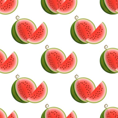 Vektör karpuz pürüzsüz desen. Beyaz arka planda iki parça karpuz. Renkli vektör illüstrasyon gradyan dolgusu