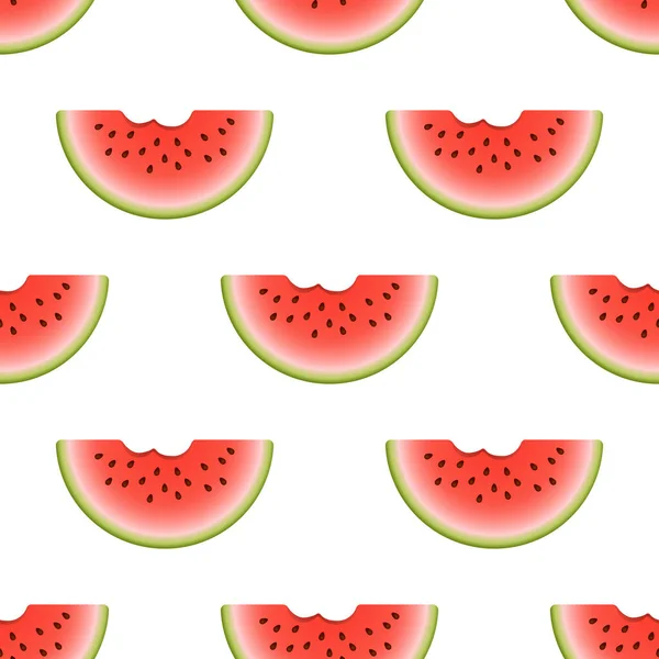 Vector Wassermelone Nahtloses Muster Bitten Halbkreis Scheibe Wassermelone Auf Weißem — Stockvektor