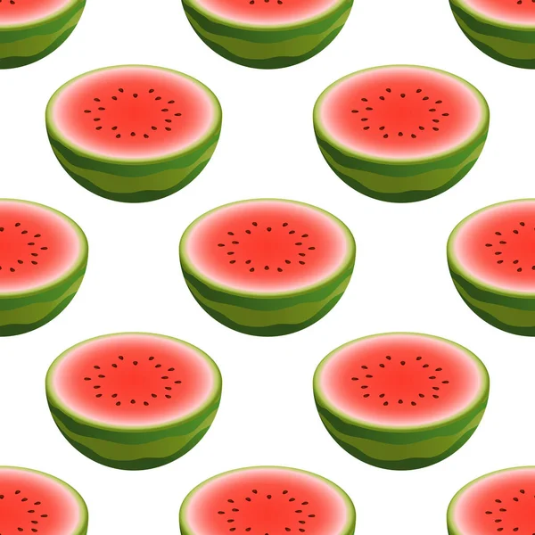 Vector Wassermelone Nahtloses Muster Halbe Wassermelone Auf Weißem Hintergrund Bunte — Stockvektor