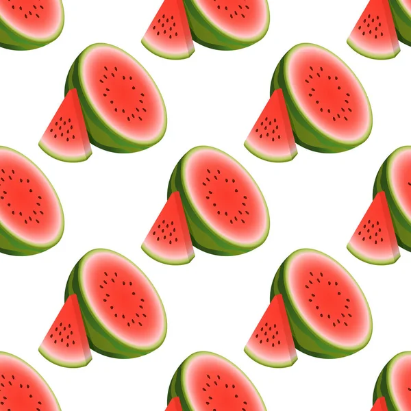 Vector Wassermelone Nahtloses Muster Zusammensetzung Halbe Wassermelone Und Dreieckige Scheibe — Stockvektor