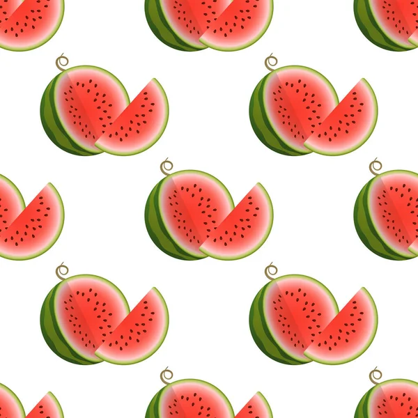 Vector Wassermelone Nahtloses Muster Zweiteilige Wassermelone Auf Weißem Hintergrund Bunte — Stockvektor