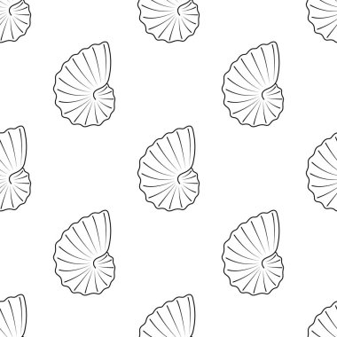 Elle çizilmiş deniz kabukları ile kusursuz bir desen. Baskı, ambalaj ve tekstil için güzel deniz tasarım elementleri