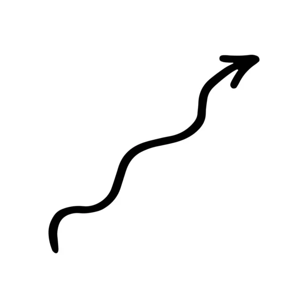 Zwarte golvende pijl vector pictogram. Handgetekende vectorafbeelding van een aanwijzer — Stockvector