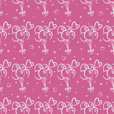 Pembe arka planda bir grup balon vektörsüz desen. Pembe ve beyaz tatil arka planı elle çizilmiş. Paketleme ve yazdırma için tasarım.
