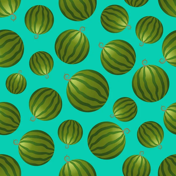 Vector Wassermelone Nahtloses Muster Ganze Wassermelone Auf Türkisfarbenem Hintergrund Bunte — Stockvektor