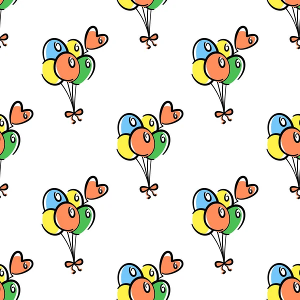 Beyaz arka planda bir grup balon vektörsüz desen. Renkli tatil arka planı elle çizilmiş. Tekstil, ambalaj, baskı için tasarım