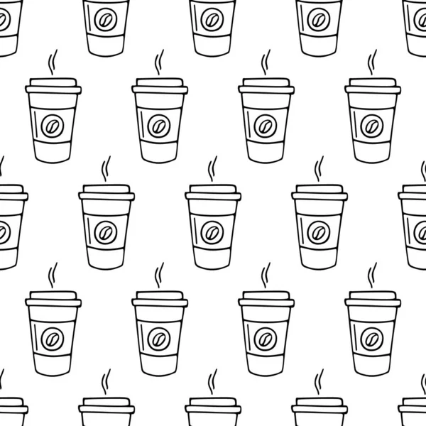 Carta tazza di caffè disegnato a mano. Modello di scarabocchio senza cuciture vettoriale su sfondo bianco. Design per tessile, avvolgimento, stampa . — Vettoriale Stock