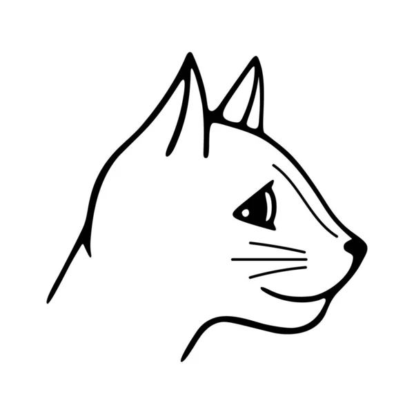 Ilustração vetorial desenhada à mão. Bonito doodle cabeça de gato linha preta em um fundo branco — Vetor de Stock