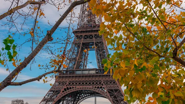 Torre Eiffel com folhas de outono em Paris, França — Fotografia de Stock