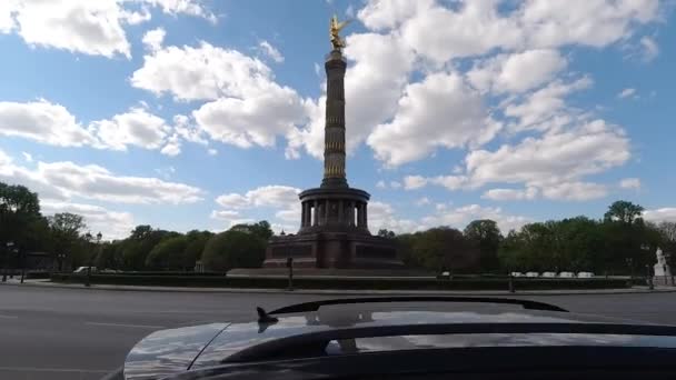 Hyperlapse Victory Column Siegessule Ellen Kék Napsütéses Nap Közlekedési Autó — Stock videók