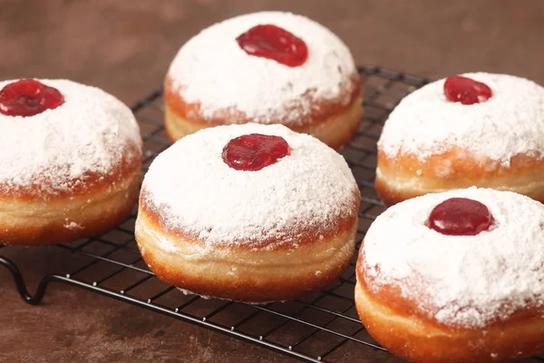 Jewish Holiday Hannukah Symbols Donuts Jam — Stock Photo, Image