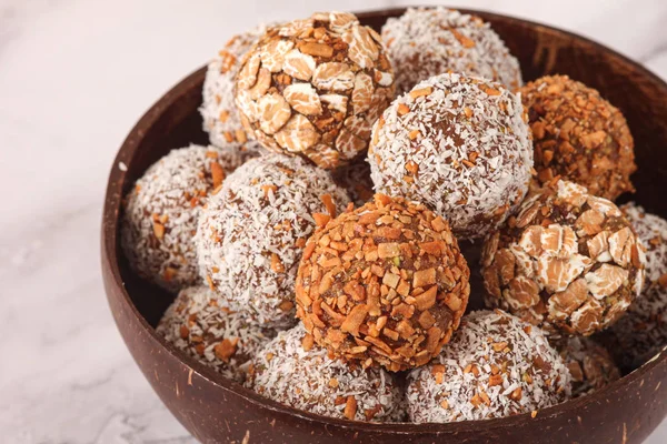 Raw Vegan Healthy Dessert Made Dates Nuts Energy Balls — Stock Photo, Image