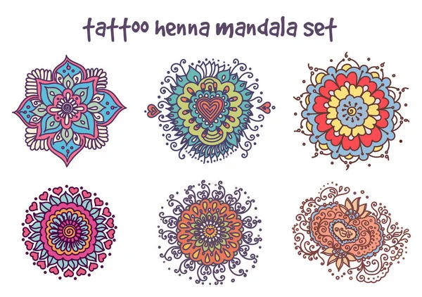 Tätowierung Henna Mandala Set lizenzfreie Stockvektoren