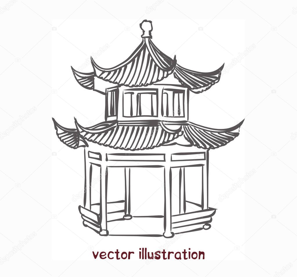 vector sketch of chinese pagoda