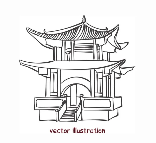 Векторный эскиз китайской пагоды — стоковый вектор