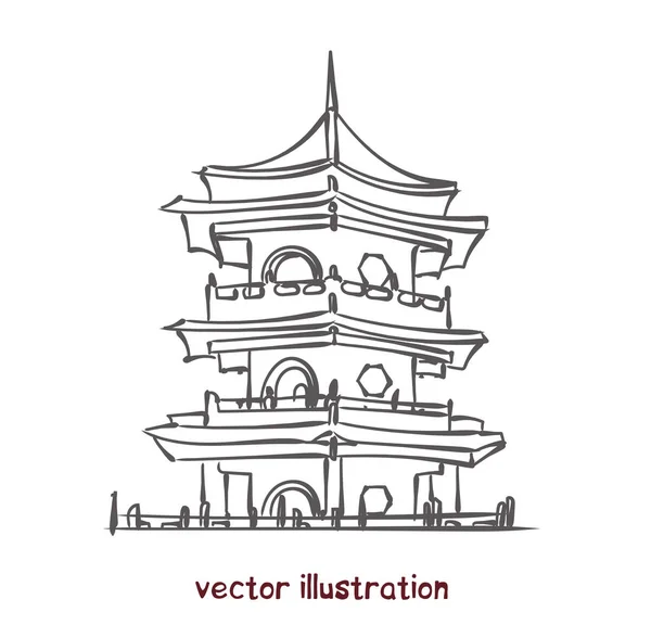 Boceto vectorial de pagoda china — Vector de stock