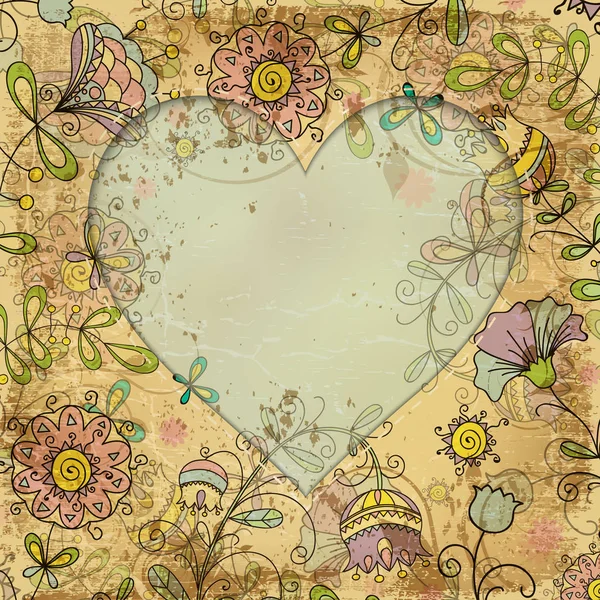 Vintage background old paper card with heart — Stock Vector