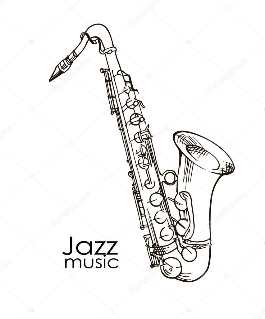 Saxophone Doodle, Hand Drawn Sketch, Vector Illustration.