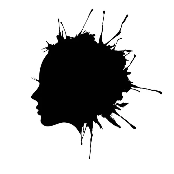 Femme visage profil encre tache — Image vectorielle