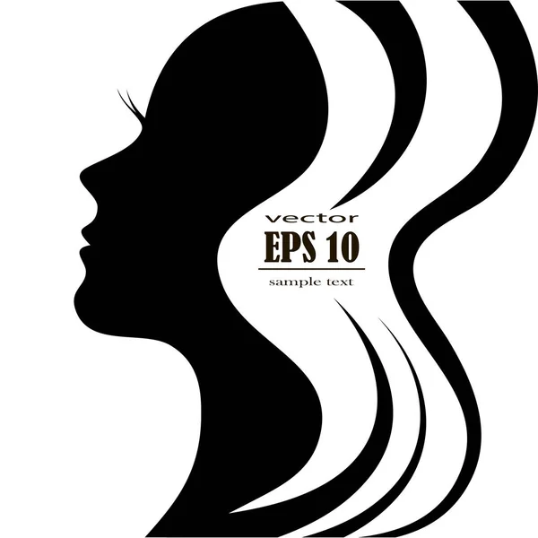 Silhouette d'une tête féminine aux beaux cheveux — Image vectorielle