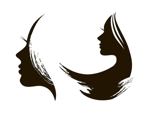 Силуэт женской головы с размахивающимися волосами — стоковый вектор