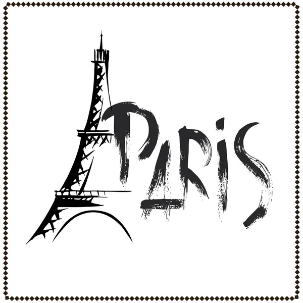 Mot Paris, Tour Eiffel dessiné à la main — Image vectorielle