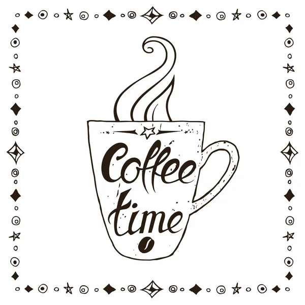咖啡时间咖啡杯形状上的刻字 — 图库矢量图片
