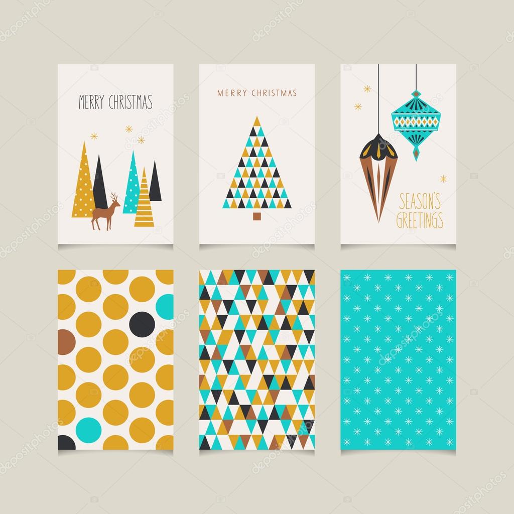 set of decorative christmas cards with front and back side