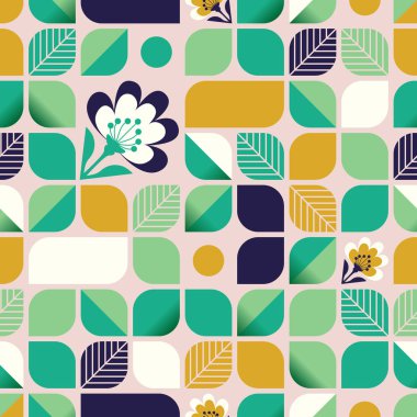 seamless geometric pattern with leaves and flowers clipart