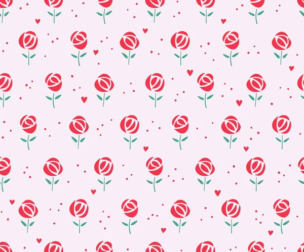 Seamless mönster med rosor och hjärtan — Stock vektor