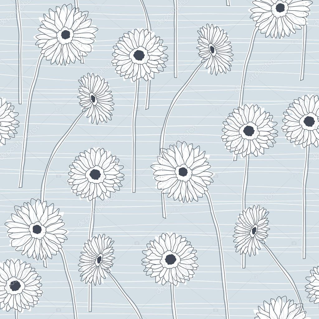 seamless pattern with hand drawn gerberas