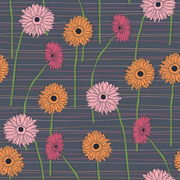 Seamless pattern with hand drawn gerberas — Stock Vector