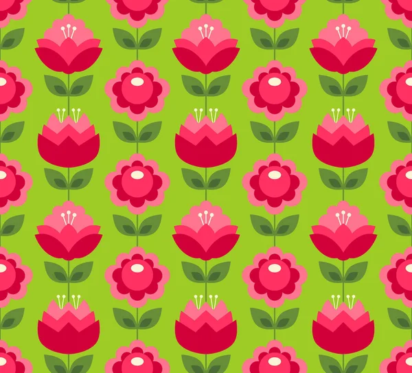 花とのシームレスなレトロ パターン — ストックベクタ