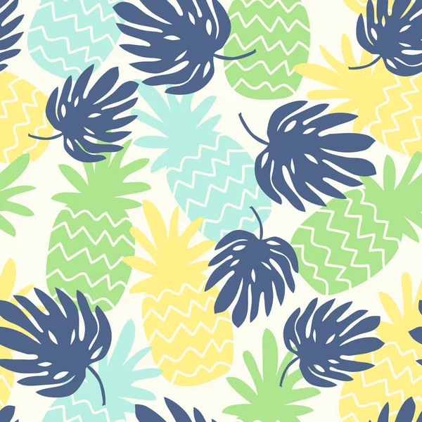 Seamless pattern with pineapples and monstera leaves — Stock Vector