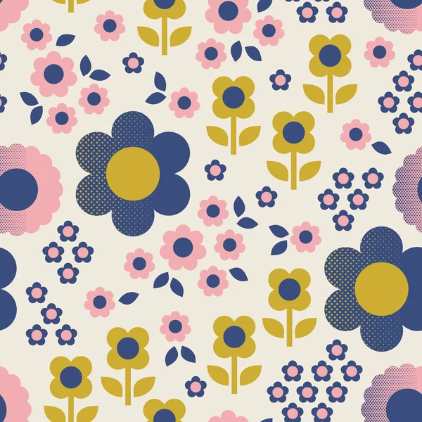 Seamless retro pattern with flowers — Stock Vector