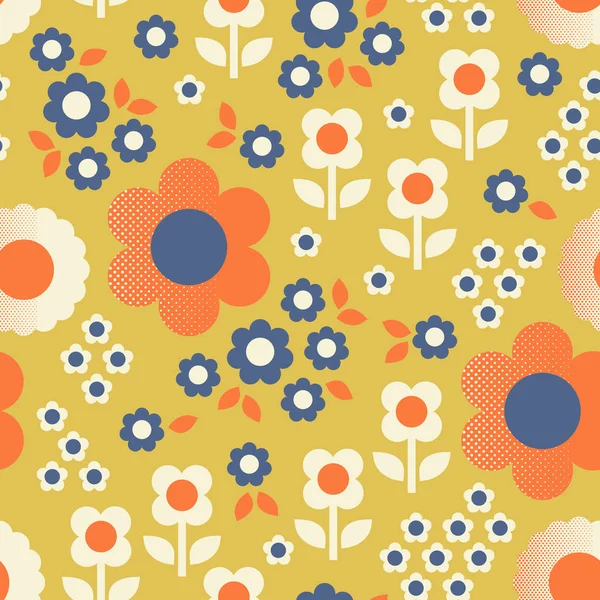 Seamless retro pattern with flowers — Stock Vector