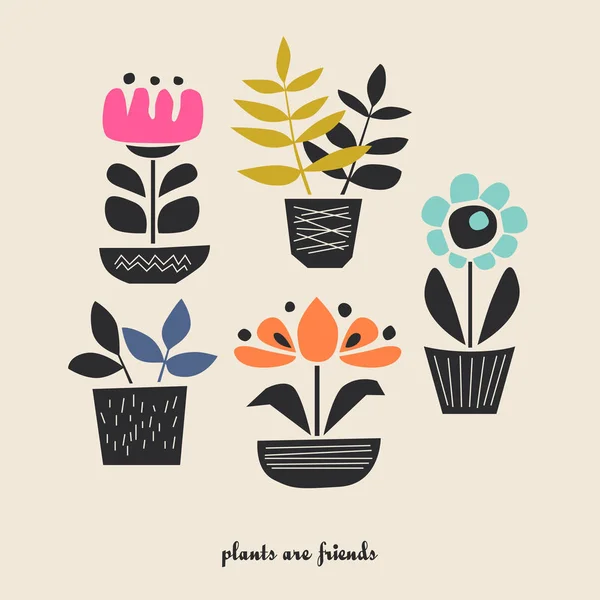 Conjunto de plantas de la casa en macetas — Vector de stock