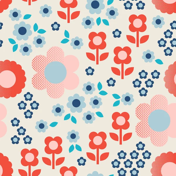 Motif rétro sans couture avec des fleurs — Image vectorielle