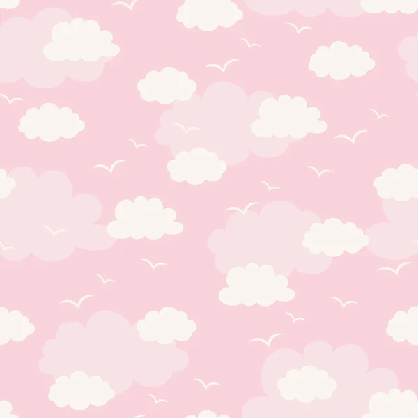 Motif sans couture avec nuages et oiseaux — Image vectorielle