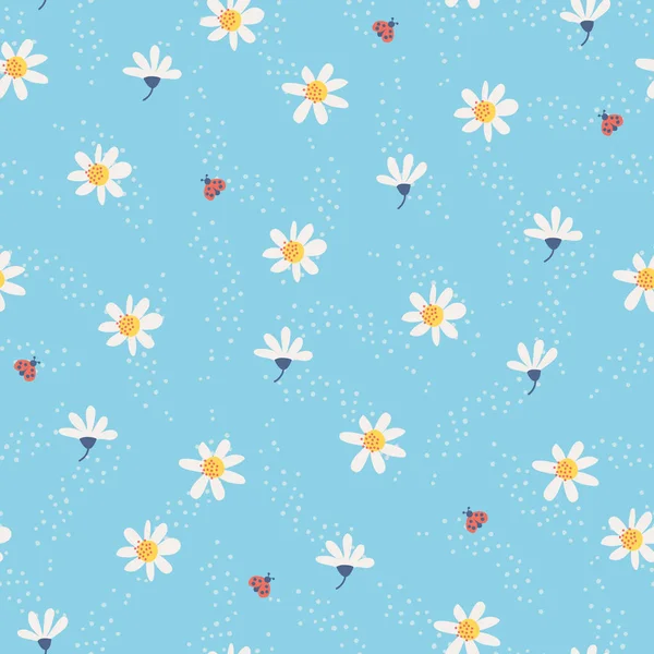 Seamless pattern with flowers and ladybugs — Stock Vector