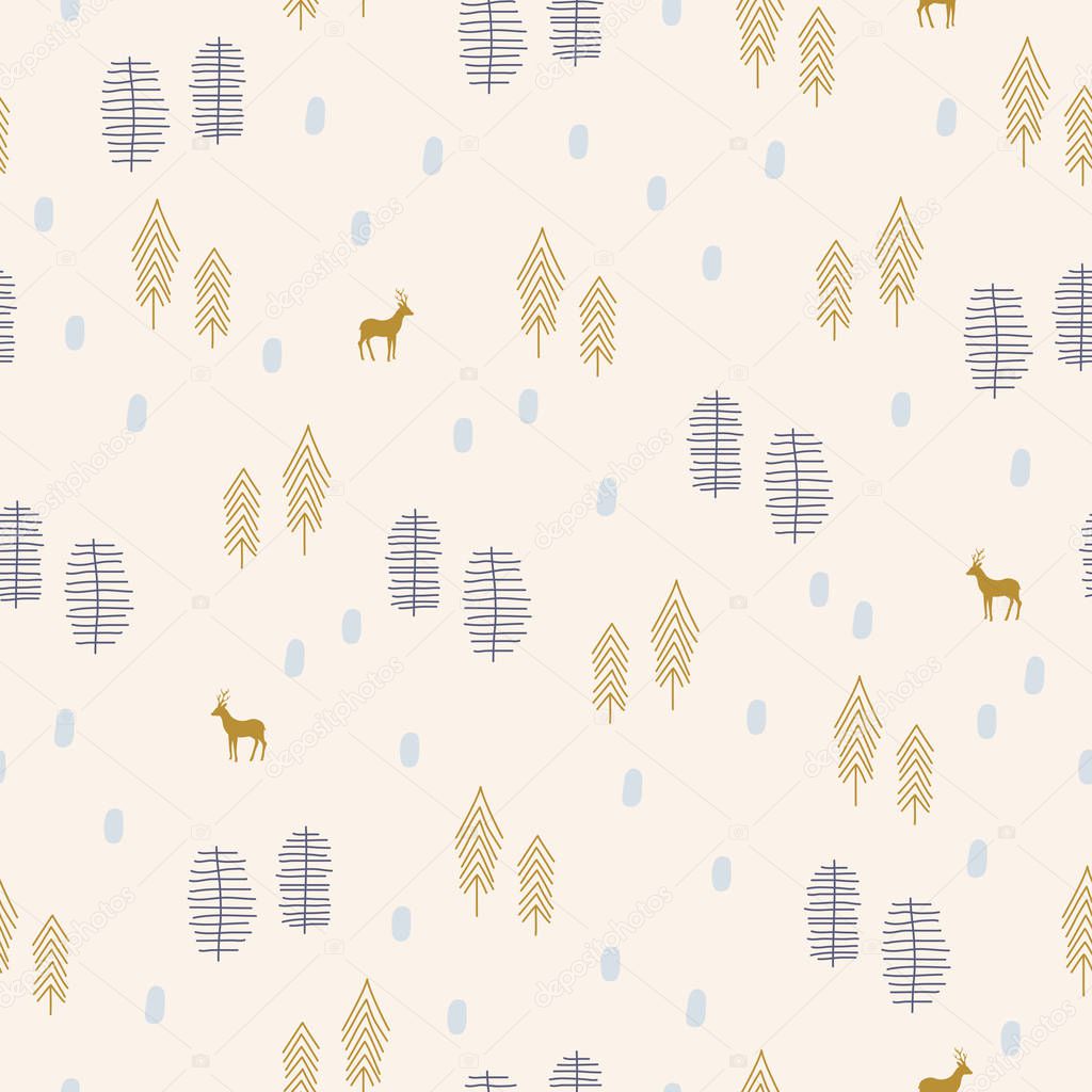 seamless pattern with reindeers and trees
