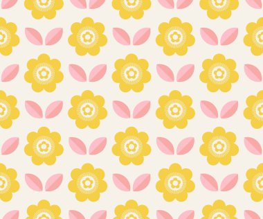 çiçek ve yaprakları ile Seamless retro modeli