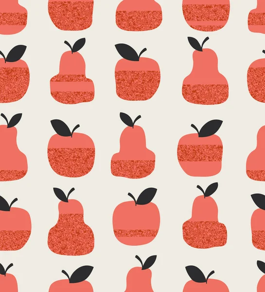 リンゴ、梨の葉とシームレスなパターン — ストックベクタ