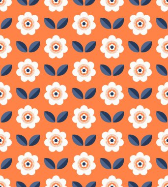 çiçek ve yaprakları ile Seamless retro modeli