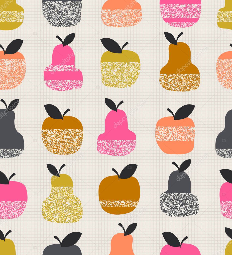 seamless pattern with apples, pears and leaves