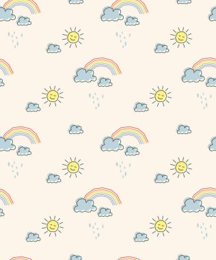 Güneş, bulutların ve gökkuşağı ile Seamless Modeli